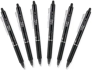 Pilot FriXion Clicker 0.7mm, Erasable Gel Pens, Fine Point, Black Ink, Pack Of 6