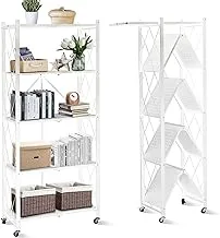 SKY-TOUCH Foldable Storage Shelves 5 Tier, Storage Racks Kitchen Cabinet, Shelf Storage Multipurpose Rack for Living Room Bedroom Kitchen Garage Easy Assembly White 5-shelf