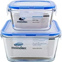 Mondex 2Pcs 400ml & 900ml Square Glass Food Storage Container With Blue Lid cmn0241-47