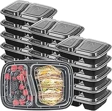 Asporto Black Plastic 2 Compartment Food Container - Microwavable, with Clear Lid 8 3/4