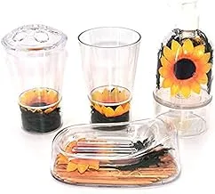 Rahalife 4-Piece Bathroom Accessory Set- Sunflower Series (Soap Dispenser, Desk Dust Bin, Toothbrush Holder And One Soap Dish)