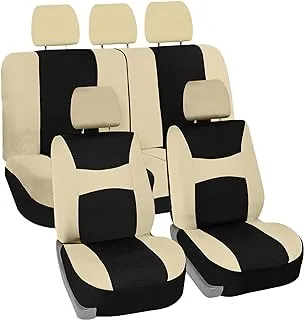 FH Group Fb030Beigeblack115 Full Seat Cover (Side Airbag Compatible With Split Bench Beige/Black)