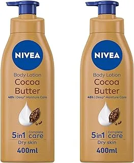 NIVEA Body Lotion Moisturizing Dry Skin, Cocoa Butter Vitamin E, 2x400ml