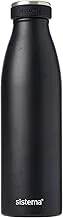 Sistema 500 ml Stainless Steel Bottle Black | Leak-Proof | Bpa & Phthalate Free | REUsable Water Bottle | Double Wall Vacuum Insulation | Keeps Cold For 12 Hours, Hot For 6 Hours