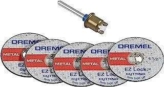 Dremel Ez406-02 ، Ez - مجموعة بدء القفل ، قطر العجلة 1/2 بوصة (38.1 مم) ، 5 قطع من عجلات القطع المقواة بالألياف الزجاجية ومغزل Ez402 مضمن ، ملحقات قرص قطع أداة دوارة