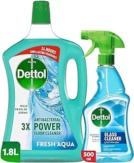 Dettol Healthy Glass Cleaner 500ml + Dettol Aqua Antibacterial Power Floor Cleaner 1.8L