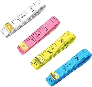 SHOWAY Soft Tape Measures Double-Scale 60-Inch/150cm Measure Ruler Bulk for Sewing Tailor Cloth,Double Scale Waist Measurement Set,Body Measurements(4-Pack White Pink Yellow Blue)