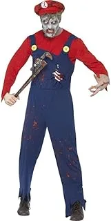 Smiffys Men's Zombie Plumber Costume, Top, Dungarees & Hat, Size:M, Colour: Red And Yellow, 40057