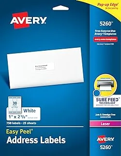 Avery Easy Peel Printable Address Labels with Sure Feed, 2.5 cm x 2-5/8