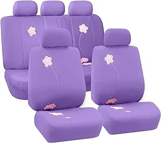 FH Group Fb053Purple115 Universal Fit Full Set Floral Embroidery Design Car Seat Cover, (Purple) (Fh-Fb053115, Airbag Compatible And Split Bench, Fit Most Car, Truck, Suv, Or Van)