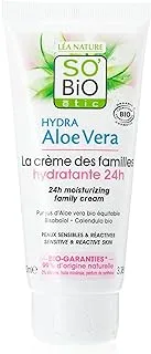 SOBIO So Bio Etic Hydra Aloe Vera 24H Family Hypoallergenic Moisturiser Cream, 100ml | Ideal for body, face & hands | For sensitive & reactive skin types