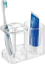 iDesign Med+ Toothbrush Holder, Plastic Dental Center with Toothbrush Stand and Toothpaste Compartment, Clear