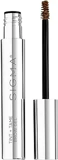 Sigma Beauty Light Brown Tint + Tame Brow Gel with Built-in brush, Hold & shape Eyebrows, Water-Proof, Hydrating Vegan formula, Non-sticky Long wear Makeup.