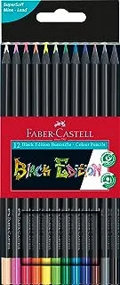 Faber-Castell lack Edition colour pencils 12colours, Black wood and Supersoft lead: Pure colour,Extra smooth laydown, Assorted, 116412, 12er Etui