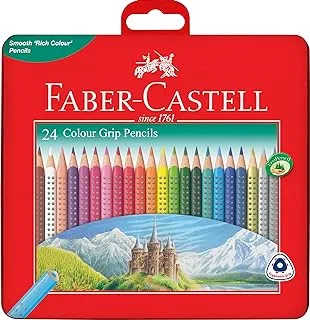 Faber-Castell Grip Color Pencils 24 Color In A Flat Metal Tin، Black، 116256