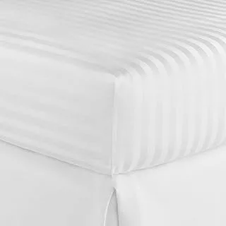 Deyarco Hotel Linen Klub 600Tc 100% Cotton 1 INCH Stripe Sateen Weave Fitted Sheet with elasticized deep pocket, Size: Double 150x200+30cm