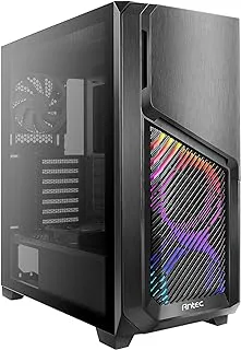 Antec Dark Phantom DP502 FLUX ، حقيبة ألعاب Mid Tower ATX ، لوحة جانبية من الزجاج المقوى ، لوحة أمامية مفتوحة متأرجحة وشرائط LED ، منصة F-LUX ، 3 × 120 مم ARGB ، 1 × 120 مم عكسي و 1 × 120 مم مراوح متضمنة