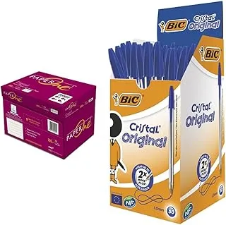 Paperone™ Digital (100Gsm) A4 Size (100 Sheet) Retail Pack, 20 Reams In A Carton & 8373601 Cristal Original Ballpoint Pens Medium Point (1.0 mm) - Blue, Box Of 50