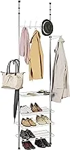 WENKO Apollo Telescopic Clothes Rack System, Powder-Coated Metal, Adjustable & Extendible, Home Bedroom Wardrobe Storage, 61x180-300x28cm, Grey