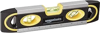 Amazon Basics 17.78 CM Magnetic Torpedo Level and Ruler, 180/90/45 Degree Bubbles, Black