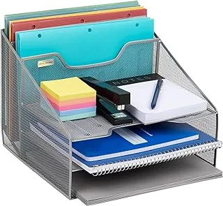 Mind Reader Desk Mesh Organizer Storage, 5 Compartment, Silver