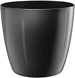 Elho Brussels Diamond Round Plastic Flower Pot, 30 cm Size, Met Black