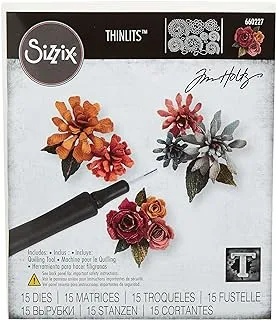 Sizzix, Multi Color, Thinlits Die Set 660227, Tiny Tattered Florals By Tim Holtz, 15 Pack, One Size