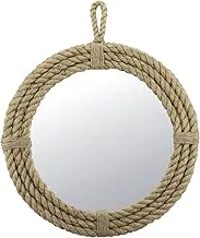 Stonebriar Sb-5389A Small Round Wrapped Rope Mirror With Hanging Loop, Vintage Nautical Design, Brown