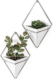 Umbra Trigg Hanging Planter Wall Decor Set, For Displaying Small Plants, Pens And Pencils, MakEUp Accessories, White/Nickel