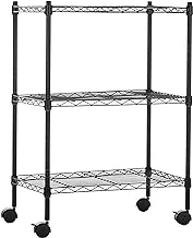 Amazon Basics 3-Shelf Adjustable, Heavy Duty Storage Shelving Unit on 10 cm Wheel Casters, Metal Organizer Wire Rack, Black, 34.03 L x 58.92 W x 76.2 H centimeters