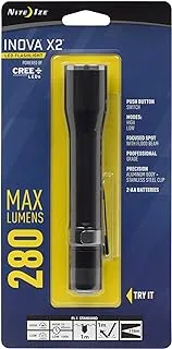 Nite Ize Inova X2 LED Flashlight ، 280 Lumen Shockproof ، Crushproof + مصباح يدوي مقاوم للماء مع مشبك جيب ، هيكل من الألومنيوم بدرجة الفضاء الأسود