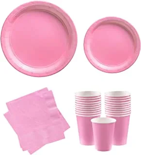 PARTY TIME - Pink Set of 48 Pieces Party Tableware Baby Shower Disposable Dinnerware Plates Napkins Cups Party and Different Events Birthday Supplies