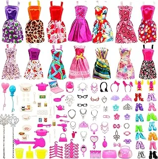 Miunana Value 123 Pcs Clothes and Accessories Set EU CE-EN71 Certified Include 15 Clothes Party Grown Outfits + 108 Different Doll Accessories for 11.5 Inch Dolls