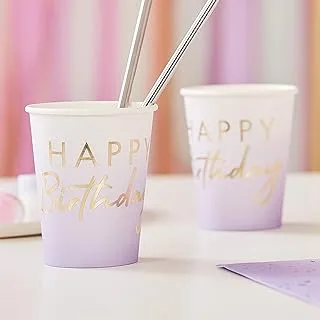 Ginger Ray Lilac Ombre Gold Foiled Happy Birthday Paper Party Cups 8 Pack