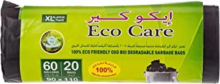 Eco Care Black Garbage Bag Roll - 20 Count, 60 Gallons, 90X110 Cm