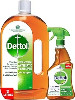 Dettol Antiseptic Disinfectant Liquid, 2 Litres + Dettol Original Anti-Bacterial Surface Disinfectant Liquid Trigger 500Ml