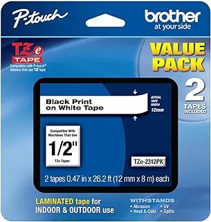 Brother Genuine P-Touch, TZe-231 2 Pack Tape (TZE2312PK) ½”(0.47”) x 26.2 ft. (8m) 2-Pack Laminated P-Touch Tape, Black on White