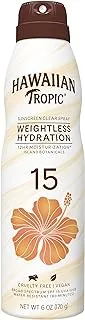 Hawaiian Tropic Sunscreen Clear Spray Weighless Hydration SPF 15 UVA/UVB, 12hrs Moisturization Island Botanical, Vegan,Ultra Light, Water resistant,No Oxybenzone, Dermatologist tested (80 Mins) 170g