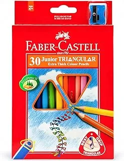 Faber-Castell junior triangular colour pencils 30 colour in a cardboard box, black, 116530, dessin, 30 count (pack of 1)