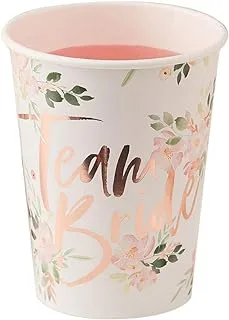 Ginger Ray Hen Party Team Bride Paper Cups 8 Pack, Floral Rose And Gold