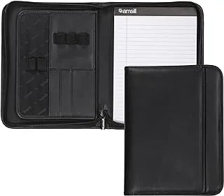 Samsill Professional Portfolio with Zippered Closure, Junior Size, 17.8 cm x 25.4 cm Writing Pad, Interior Pocket Fits 10.2.5 cm Tablet, Black