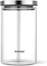 Borosil Classic Jar With Steel Lid|Transparent Glass Canister|Pantry Storage Jar|Airtight Container for Dry Food,Spices,Dry Fruits,Coffee,Tea,Pulses and more 900 ML,Clear