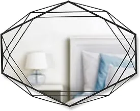 Umbra Prisma Wall Mirror ، إطار هندسي حديث بيضاوي الشكل يتصاعد عموديًا أو أفقيًا ، أسود ، 22X17In