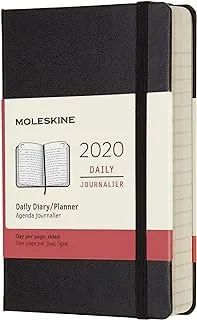 أجندة أجندة يومية 2020 9 × 14 سم لمدة 12 شهرًا بغطاء صلب وإغلاق مرن من Moleskine - أسود