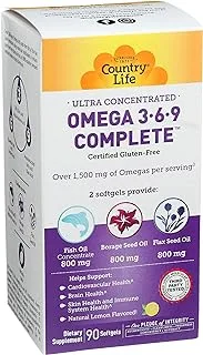 Country Life Omega 3-6-9 كبسولات هلامية كاملة 90 حبة