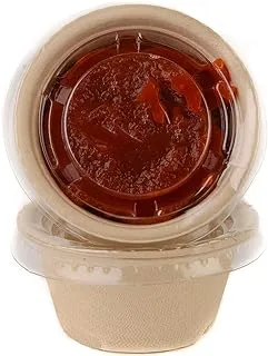 SNH Bagasse sauce cup 2oz Compostable Condiment Bagasse Cups with Lids - Portion Cup with Lid Sugarcane, Biodegradable Perfect for Sauces, Condiments, Slime, Jello Shot - 12 Pieces.