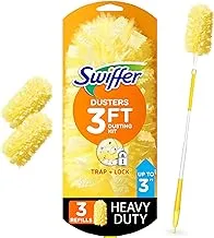 طقم بدء تشغيل بمقبض قابل للتمديد من Swiffer 360 Dusters ، 3 قطع غيار منفضة الغبار ، أصفر ، 44750