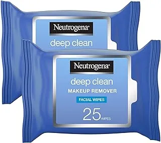 Neutrogena Deep Clean Makeup Remover, Pack of 2x25 Wipes, Neutrogena Oil-Free Formula Infused with a Light Cleansing Lotion for Extra Skin Care, Removes all types of makeup, even waterproof mascara