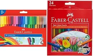 Faber-Castell Connector Felt Pen 20 Color، F155520 & Faber Castell Colors Of Nature Color Pencils 24 Color in A Cardboard Box، Assorted Designs 114426