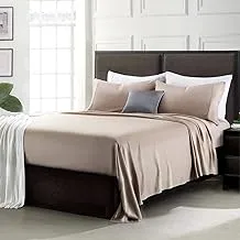 IBAMA Cotton Bed Sheet Set With Pillowcases 4 Pieces Including 1 X Fitted Sheet 2 X Pillow Covers 1 X Flat Sheet Breathable And Machine Washable Queen Size, Light Brown 01, Bsheet-Queen01